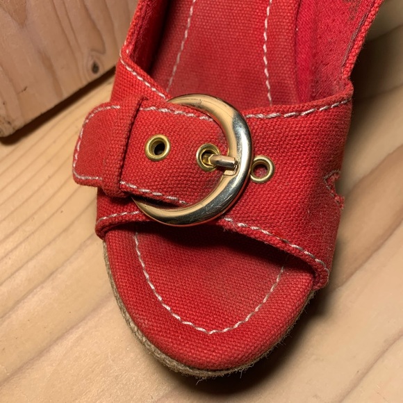 Red Canvas Sling Back Wedge’s - Picture 3 of 7